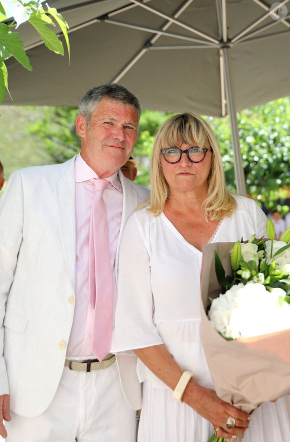 Exclusif - Mariage civil de Christine Bravo et Stéphane Bachot devant la mairie de Occhiatana en Corse le 11 Juin 2022 © Dominique Jacovides / Bestimage