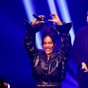 Amel Bent - Nouvelle édition du Foot-Concert organisé par le Réseau A.Ma.N.D./Huntington Avenir à la LDLC Arena à Lyon, le 11 novembre 2024. © Dominique Jacovides/Bestimage