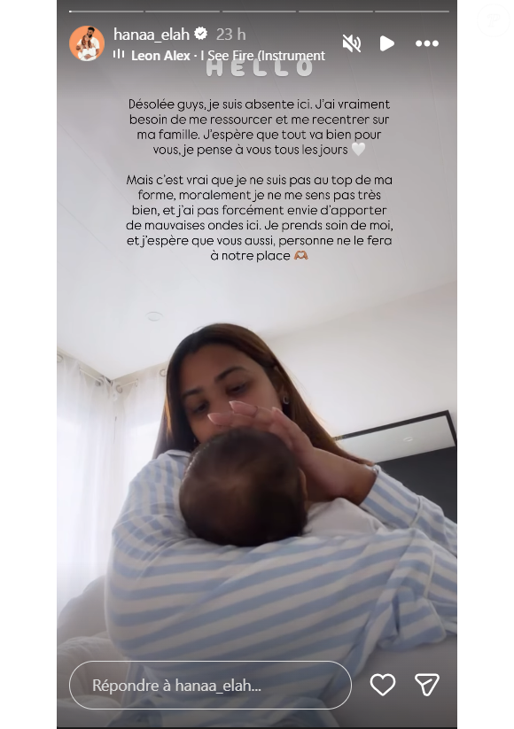 En story sur Instagram, elle indique avoir une baisse de moral.

Hanaa Elah et Irshad, parents de cinq enfants dans "Familles nombreuses".