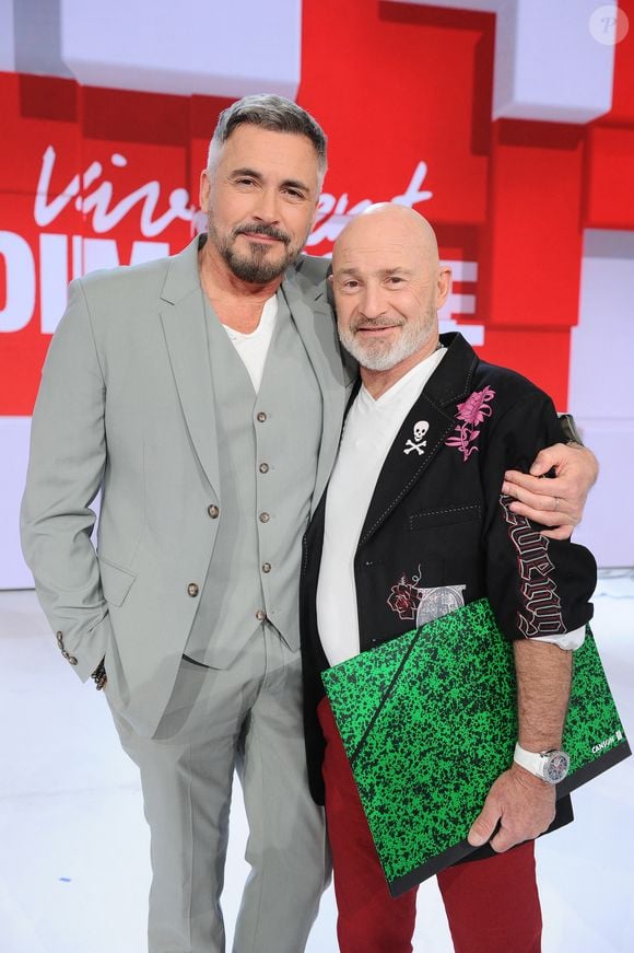 Exclusif - Olivier Minne et Vincent Lagaf - Enregistrement de l'émission Vivement dimanche consacrée à l'équipe du Splendid au studio Rive Gauche, présentée par M.Drucker, et diffusée le 2 mars sur France 3. Paris, le 21 février 2025. 
© Guillaume Gaffiot / Bestimage