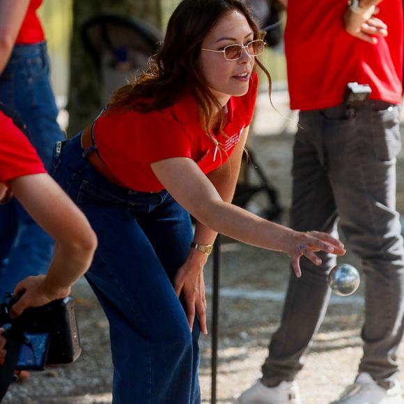 Exclusif -   Dounia Coesens - Pétanque du coeur dans le cadre le la 20ème édition de "l'étape du coeur" de l'association "Mécénat Chirurgie Cardiaque" (MCC) lors du tour de France 2023 au Fan Club de Bordeaux, France, le 06 juillet 2023. © Christophe Clovis / Bestimage