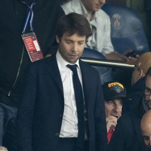 Benjamin Duhamel - Célébrités des les tribunes lors du match aller du quart de finale de Ligue des champions entre le PSG et Aston Villa (3-1) au Parc des Princes à Paris le 9 avril 2025. © Cyril Moreau/Bestimage