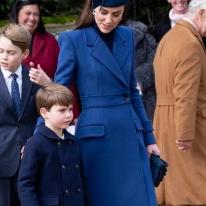 Catherine (Kate) Middleton, princesse de Galles, le prince George de Galles et le prince Louis de Galles - Les membres de la famille royale britannique lors de la messe du matin de Noël en l'église St-Mary Magdalene à Sandringham, le 25 décembre 2023.