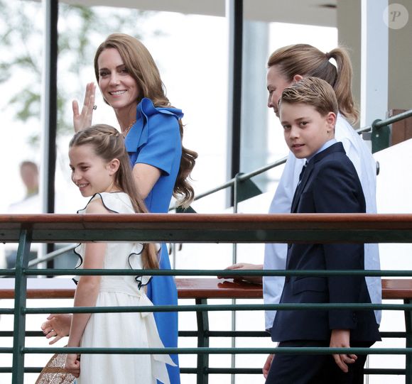 Le prince William, Kate Middleton et leurs enfants, le prince George et la princesse Charlotte, à leur arrivée au tournoi de Wimbledon à Londres. Photo by Hugo Philpott/UPI/ABACAPRESS.COM