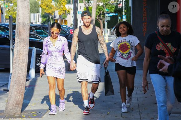 Exclusif - Christina Milian fait du shopping avec sa fille Violet et son mari Matt Pokora (M. Pokora) à Los Angeles le 6 avril 2022. Photo : Backgrid USA / Bestimage