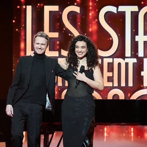 Exclusif - Camelia Jordana et Alexandre Tharaud lors de l’enregistrement de l’émission “Les stars s’unissent pour le Sidaction” au théâtre Marigny à Paris, France, le 11 mars 2025. L’émission sera diffusée en prime le 22 mars sur France 2. © Guirec-Moreau/ Bestimage