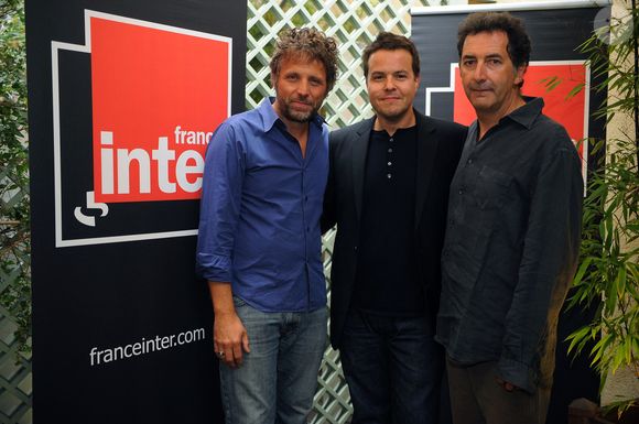 Stephane Guillon, Nicolas Demorand, Francois Morel lors de la conférence de presse annuelle de la radio France Inter à Paris, France le 28 août 2009. Photo par Thierry Orban/ABACAPRESS.COM