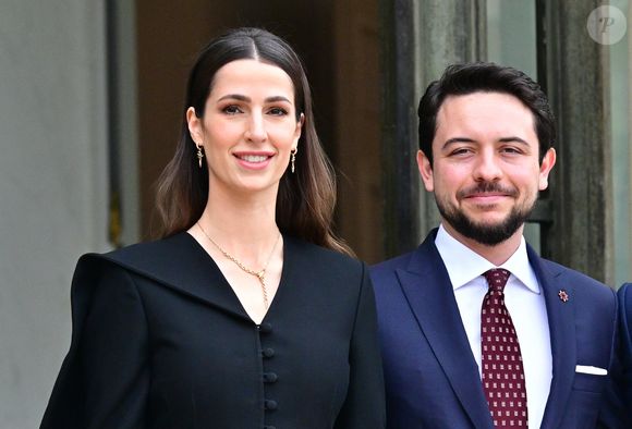 Hussein ben Abdallah, et sa femme la princesse Rajwa Al Hussein à l'Elysée, le 8 octobre 2025. 

© Christian Liewig / Bestimage