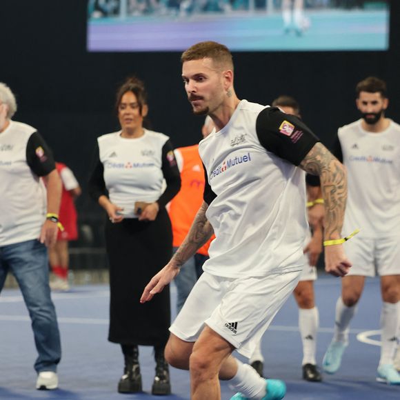 Matt Pokora (M. Pokora) - Match de futsal lors de la nouvelle édition du Foot-Concert organisé par le Réseau A.Ma.N.D./Huntington Avenir à la LDLC Arena à Lyon le 11 Novembre 2024. Cet événement solidaire unique en France rassemble le sport et la musique pour lutter contre les maladies neurodégénératives. © Dominique Jacovides/Bestimage