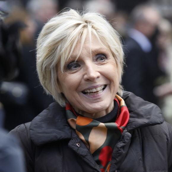Evelyne Dheliat - Sorties des obsèques de Jean-Pierre Pernaut en la Basilique Sainte-Clotilde à Paris, France, le 9 mars 2022. Denis Guignebourg/BestImage
