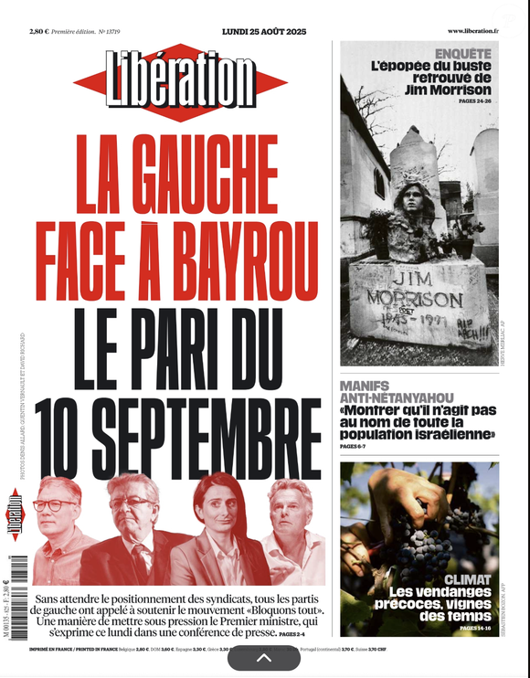 La couverture du journal "Libération"