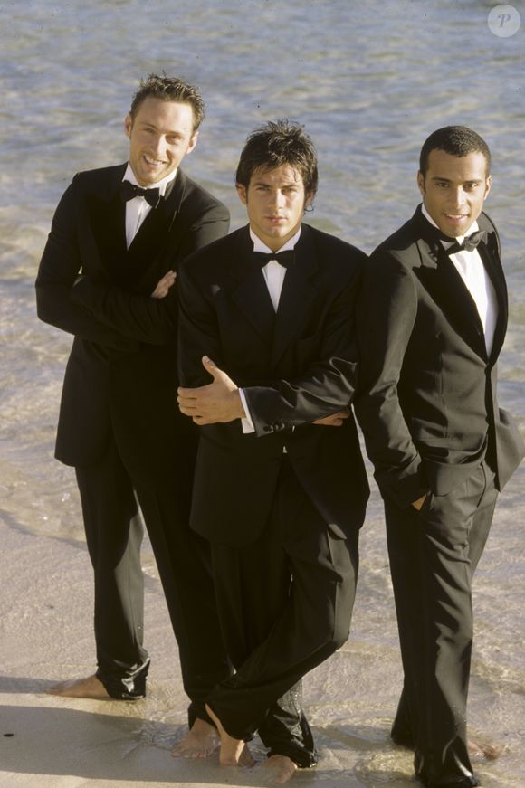Archives - Dans les caraibes, à Saint-Barthélemy, le groupe 2BE3, Filip NIKOLIC, Adel KACHERMI et Frank DELAY le 12 mars 1998. (Michel MARIZY via Bestimage)