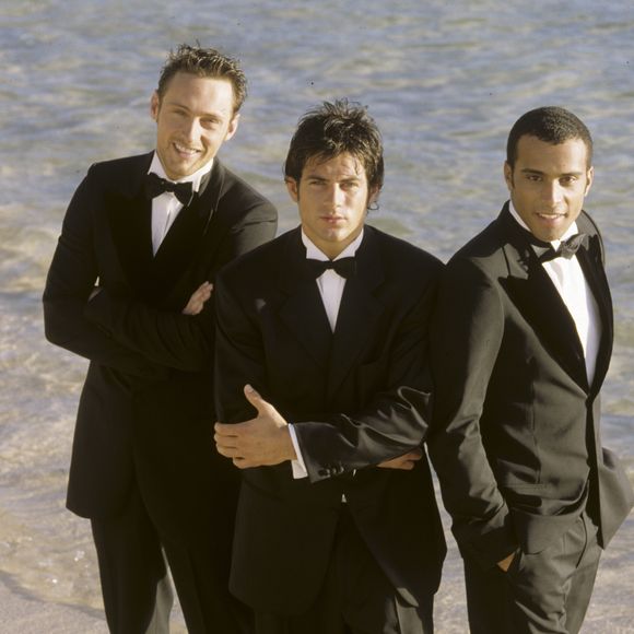 Archives - Dans les caraibes, à Saint-Barthélemy, le groupe 2BE3, Filip NIKOLIC, Adel KACHERMI et Frank DELAY le 12 mars 1998. (Michel MARIZY via Bestimage)