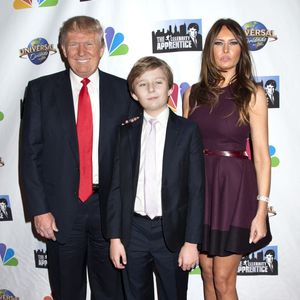 Donald Trump, Barron Trump, Melania Trump au tapis rouge de la finale de 'The Celebrity Apprentice' à la Trump Tower à New York City. Photo by Splash News/ABACAPRESS.COM  Akaba 