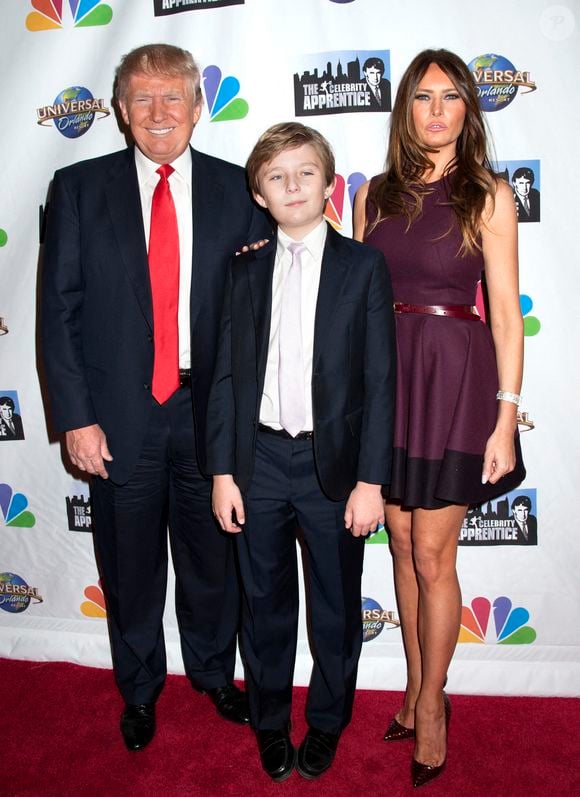 Donald Trump, Barron Trump, Melania Trump au tapis rouge de la finale de 'The Celebrity Apprentice' à la Trump Tower à New York City. Photo by Splash News/ABACAPRESS.COM  Akaba 