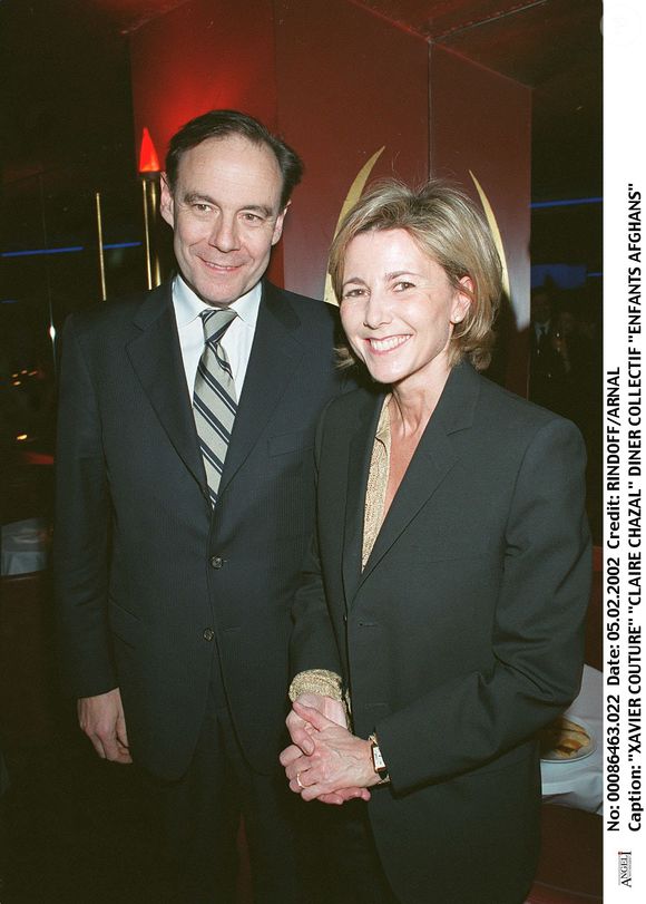 Xavier Couture et Claire Chazal au dîner du Collectif "Enfants Afghans", le 5 février 2002. © RINDOFF-ARNAL / BESTIMAGE