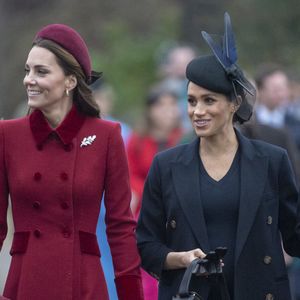 Le prince William et la duchesse de Cambridge avec le duc et la duchesse de Sussex. Les membres de la famille royale assistent à l'office du jour de Noël à l'église St Mary Magdalane Sandringham, Royaume-Uni, 25 décembre 2018. Photo Arthur Edwards/The Sun/News Licensing/ABACAPRESS.COM
