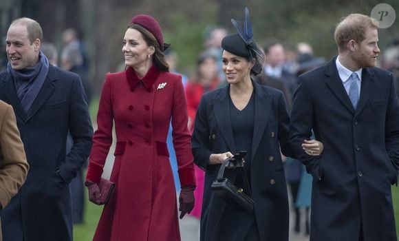 Le prince William et la duchesse de Cambridge avec le duc et la duchesse de Sussex. Les membres de la famille royale assistent à l'office du jour de Noël à l'église St Mary Magdalane Sandringham, Royaume-Uni, 25 décembre 2018. Photo Arthur Edwards/The Sun/News Licensing/ABACAPRESS.COM