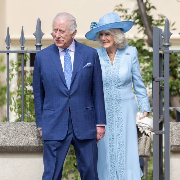 Le roi Charles III, la reine Camilla, la traditionnelle messe de Pâques à la chapelle St George à Windsor, Berkshire, Grande-Bretagne, 20 avril 2025.  (Dana Press / Bestimage).