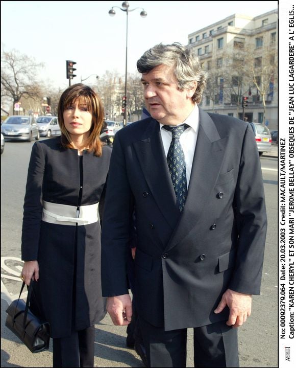 Un univers qui lui a permis de rencontrer son mari Jérôme Bellay 
Isabelle Morizet (Karen Cheryl)  et son mari Jérôme Bellay - Obsèques Jean-Luc Lagardère à l'église St-François Xavier à Paris le 20 mars 2003 MACAULT-MARTINEZ / BESTIMAGE