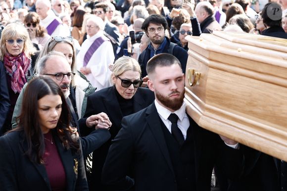 David Salles, Audrey Salomone - Sorties des obsèques de Bruno Salomone en l'église Sainte-Anne de Polangis de Joinville-le-Pont (Val-de-Marne) le 23 mars 2026. © Cyril Moreau - Dominique Jacovides / Bestimage