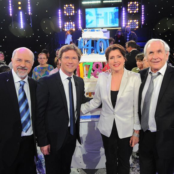 Bertrand Renard, Laurent Romejko, Arielle Boulin-Prat : Enregistrement de l'émission anniversaire des 40 ans "Des chiffres et des lettres" © Guillaume Gaffiot /Bestimage