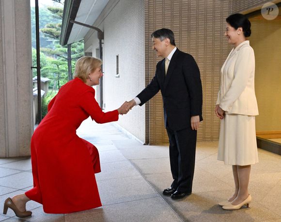L'empereur du Japon Naruhito et l'impératrice Masako accueillent la princesse Astrid de Belgique au Palais impérial de Tokyo, mardi 10 juin 2025. Photo by Jiji Press/POOL/ABACAPRESS.COM