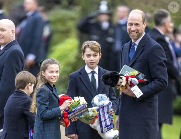 Le prince de Galles, la princesse Charlotte et le prince George assistent au service religieux du jour de Noël à l'église St Mary Magdalene à Sandringham, Norfolk, Royaume-Uni, le mercredi 25 décembre 2024. Photo par Zak Hussein/Splash News/ABACAPRESS.COM