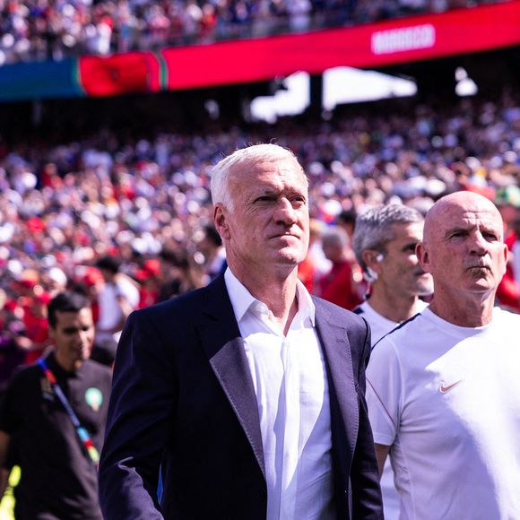 Didier Deschamps, sélectionneur de l'équipe de France, exulte après le match de quarts de finale de la Coupe du monde de la FIFA 2026 opposant la France au Maroc, au Boston Stadium, le 9 juillet 2026 à Foxborough, aux États-Unis. (Photo de Victor Monteiro/PxImages) (Crédit photo : © Victor Monteiro/PX Imagens via ZUMA Press Wire/ABACAPRESS.COM)