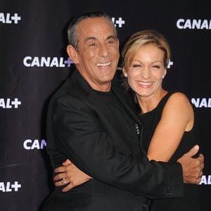 Thierry Ardisson et sa compagne Audrey Crespo-Mara lors de la soiree de rentree Canal plus organisee a Paris,  le 28 aout 2013 .