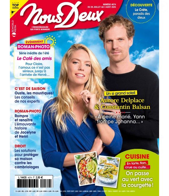 La une du magazine "Nous Deux" avec Aurore Delplace et Constantin Balsan d'"Un si grand soleil", en couverture