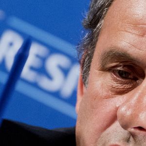 Michel Platini, président de l'UEFA, lors d'une conférence de presse à Nice, dans le sud de la France, le 22 février 2014 pour l'Euro 2016.
 Photo par Patrice Masante/ABACAPRESS.COM