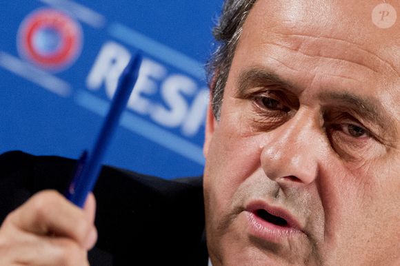 Michel Platini, président de l'UEFA, lors d'une conférence de presse à Nice, dans le sud de la France, le 22 février 2014 pour l'Euro 2016.
 Photo par Patrice Masante/ABACAPRESS.COM