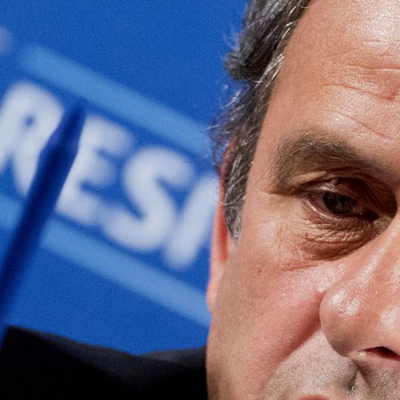 Michel Platini, président de l'UEFA, lors d'une conférence de presse à Nice, dans le sud de la France, le 22 février 2014 pour l'Euro 2016.
 Photo par Patrice Masante/ABACAPRESS.COM