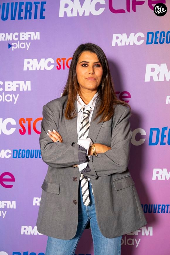Karine Ferri lors de la conférence de presse de rentrée des chaînes du groupe RMC-BFM à Paris, le 17 septembre 2025. Photo par Pierre Perusseau / Bestimage
