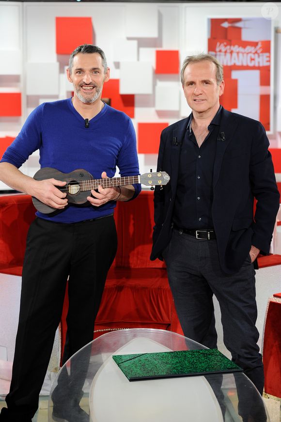 Exclusif -   Vincent Dubois et Jean-Christian Fraiscinet ( Les Bodin's)  - Enregistrement de l'émission ' Vivement Dimanche ' au studio Gabriel consacrée aux Bodin's le 13 mai 2020 . Diffusion le 07 juin 2020 sur France 2 . 
© Guillaume Gaffiot / Bestimage