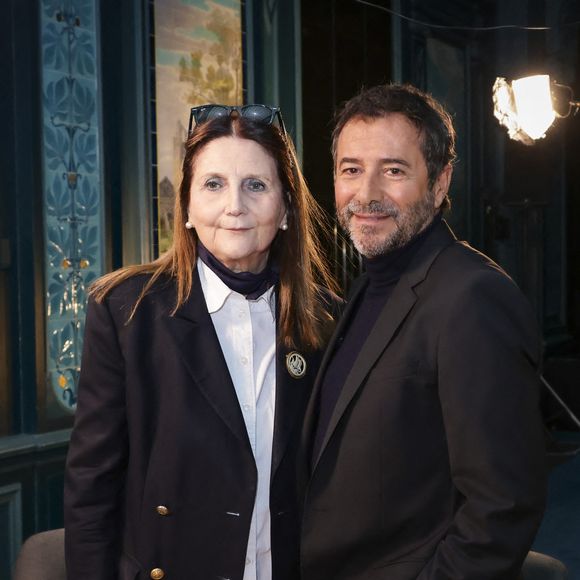 Exclusif - Michèle Reiser, Bernard Montiel,  sur le plateau de l’enregistrement de l'émission Olympiascope (l'Olympia Symphonique) présenté par B.Montiel et diffusé sur Olympia TV le 1er juillet 2025, à l’Olympia,, à Paris, France, le 14 janvier 2025. © Jack Tribeca/Bestimage