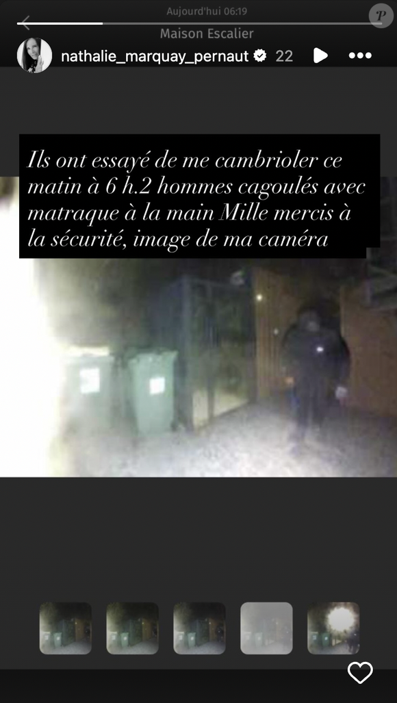 "Ils ont essayé de me cambrioler ce matin à 6 heures. Deux hommes cagoulés avec matraque à la main", a-t-elle écrit, sans doute encore sous le choc. 

Nathalie Marquay révèle avoir été victime d'une tentative de cambriolage.