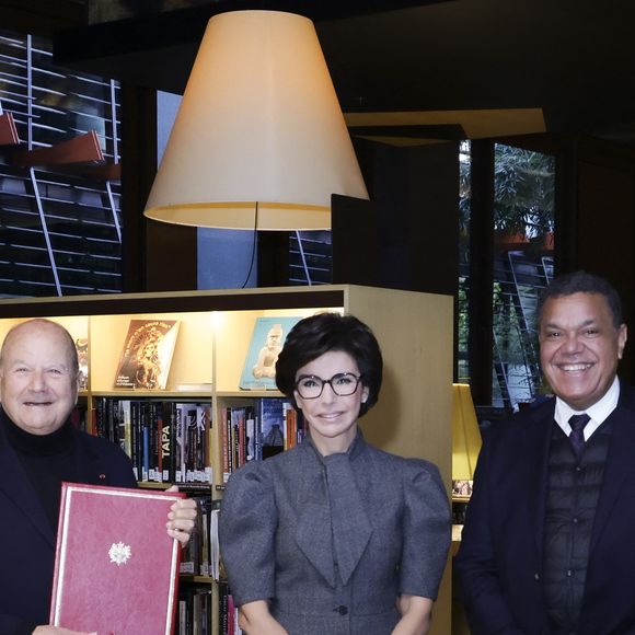Signature de la 2ème convention entre Fimalac et le Musée du Quai Branly, en présence de Marc Ladreit de Lacharrière, Rachida Dati et Emmanuel Kasarhérou, Paris, France, le 28 fevrier 2025. Jack Tribeca / Bestimage