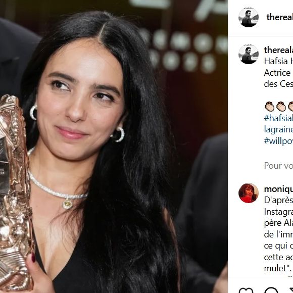 Post Instagram d'Anthony Delon, qui salue Hafsia Herzi, César de la Meilleure Actrice pour "Borgo".