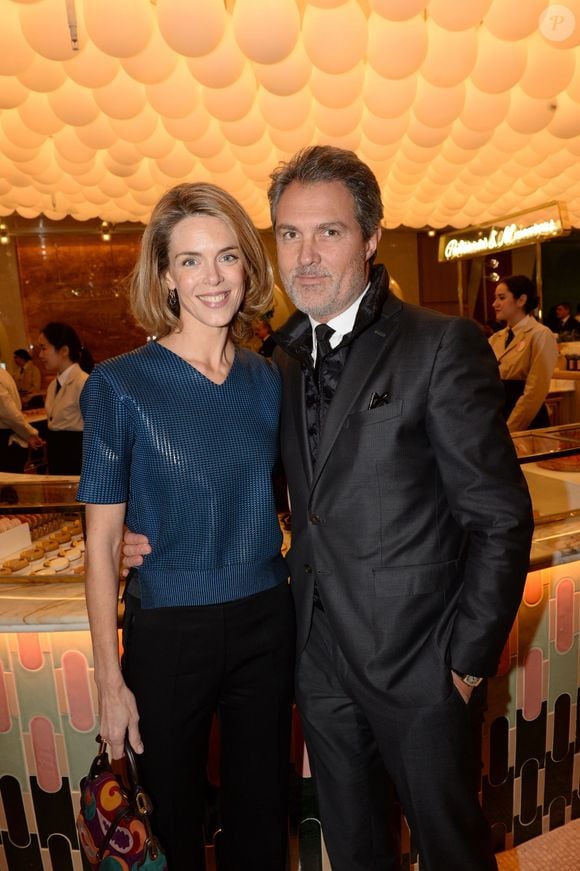 Exclusif - Julie Andrieu et son mari Stéphane Delajoux - Inauguration du concept-store inédit, le 86 Champs Elysées, de l'association du chef pâtissier Pierre Hermé et la marque de produits cosmétiques l'Occitane à Paris, France, le 15 janvier 2018.  Rachid Bellak/Bestimage