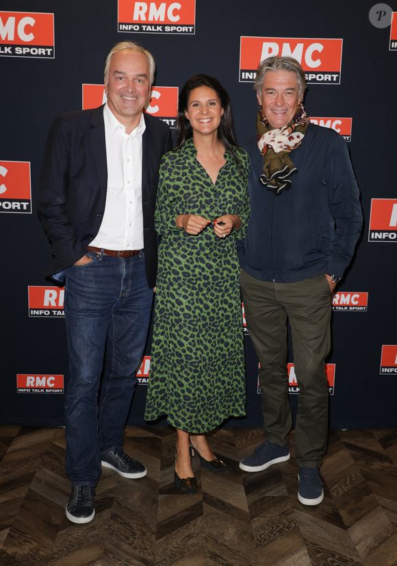 Olivier Truchot, Apolline de Malherbe et Alain Marschall - Conférence de presse de la rentrée RMC à Paris le 2 septembre 2025. © Coadic Guirec/Bestimage