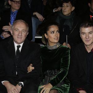 Anna Wintour, Francois-Henri Pinault, Salma Hayek, Etienne Daho et Emmanuelle Alt assistent à la présentation de la collection masculine automne-hiver 2015/2016 de Saint Laurent à Paris, France, le 25 janvier 2015. Photo Jerome Domine/ABACAPRESS.COM
