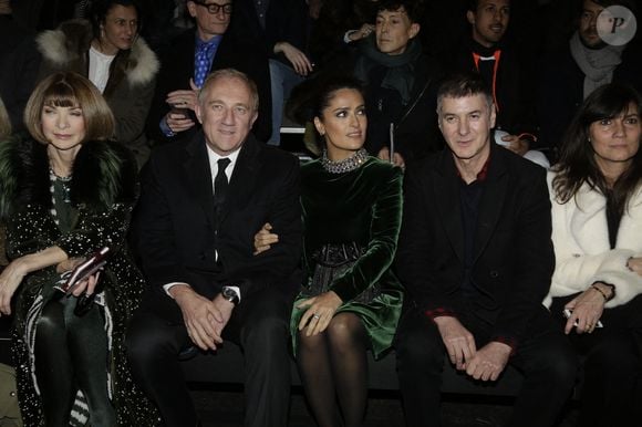 Anna Wintour, Francois-Henri Pinault, Salma Hayek, Etienne Daho et Emmanuelle Alt assistent à la présentation de la collection masculine automne-hiver 2015/2016 de Saint Laurent à Paris, France, le 25 janvier 2015. Photo Jerome Domine/ABACAPRESS.COM