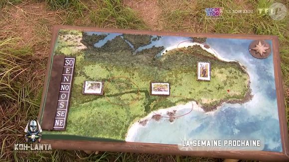 Claire, Gaëlle, Maël, Jérôme des Landes et Jérôme le catalan disputent l'épreuve d'orientation dans "Koh-Lanta, La Revanche des 4 Terres".