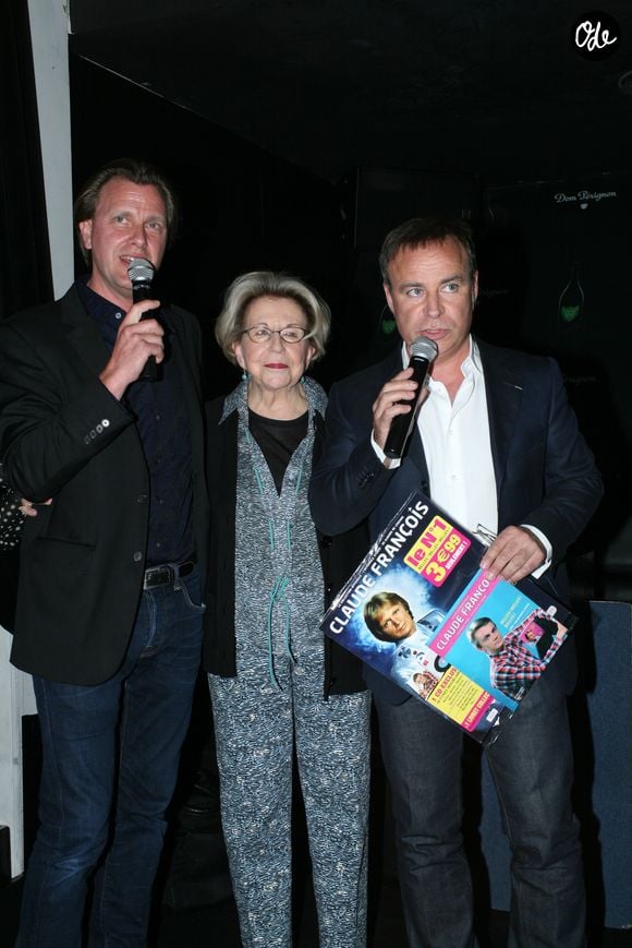 Claude François Jr, Vline Buggy (parolière de nombreuses chansons de C.François) et Fabien Lecoeuvre - Lancement des DVD "Claude Francois" au palais Maillot à Paris. Le 5 mai 2014. Photo par JLPPA / Bestimage