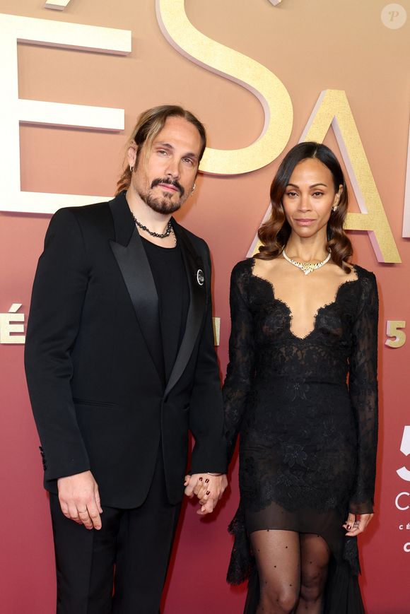 Zoe Saldana, son mari Marco Perego -  Photocall de la 50ème édition de la cérémonie des César à l'Olympia à Paris, France, le 28 février 2025 © Dominique Jacovides - Olivier Borde / Bestimage
