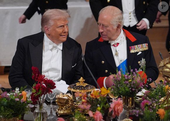 Donald J. Trump et le roi Charles III d'Angleterre lors du banquet d'Etat au château de Windsor en l'honneur de la visite officielle de président Donald Trump et de la Première dame Melania au Royaume-Uni. © PA Photo/ Bestimage