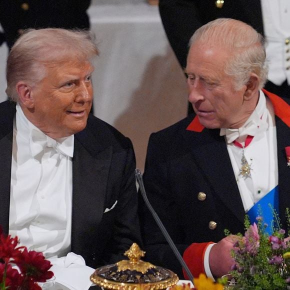 Donald J. Trump et le roi Charles III d'Angleterre lors du banquet d'Etat au château de Windsor en l'honneur de la visite officielle de président Donald Trump et de la Première dame Melania au Royaume-Uni. © PA Photo/ Bestimage