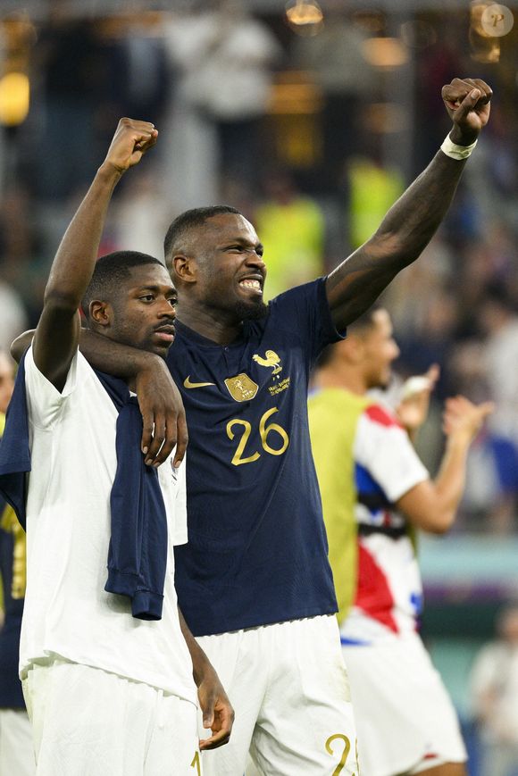 Ousmane Dembélé et Marcus Thuram lors du match du groupe D opposant la France au Danemark lors de la coupe du Monde au stade 974 à Doha au Qatar, le 26 novembre 2022. © Jean-Baptiste Autissier/Panoramic/Bestimage